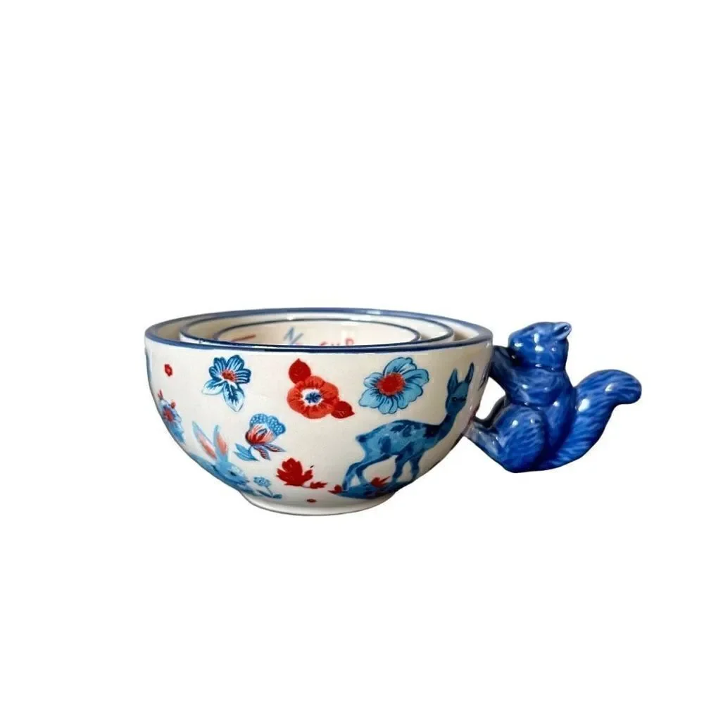Anthropologie Measuring Cups NATHALIE LETE Set of 3 BIBELOT Squirrel Deer Flora
